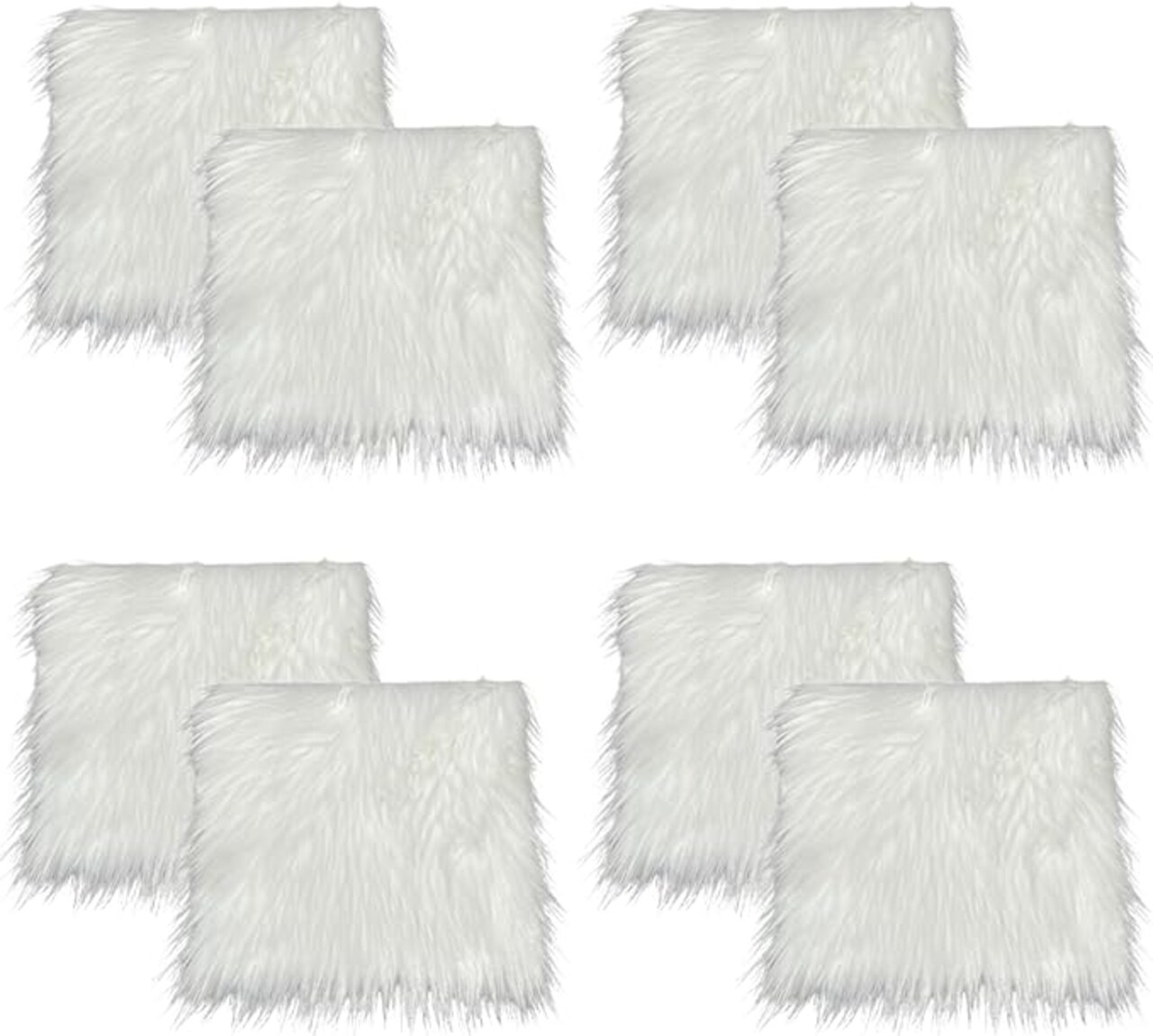FabricLA Faux Fur Fabric - 8 Pieces Square Fur Material Fabric - 10” X 10” Inches (25cm x 25cm) - Shaggy Fur Patches Fabric Cuts Chair Cover Seat Cushion for DIY Craft - White